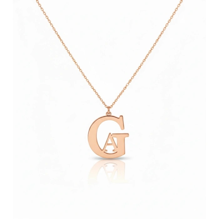 Tasarım İç İçe Harf Gümüş Kolye - Gümüş