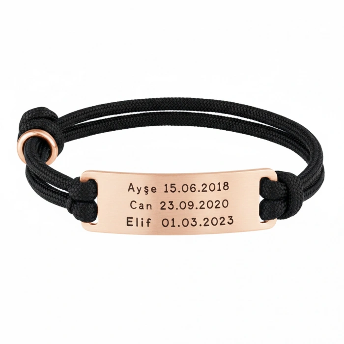 Plaka İsimli Gümüş İpli Bileklik - Rose