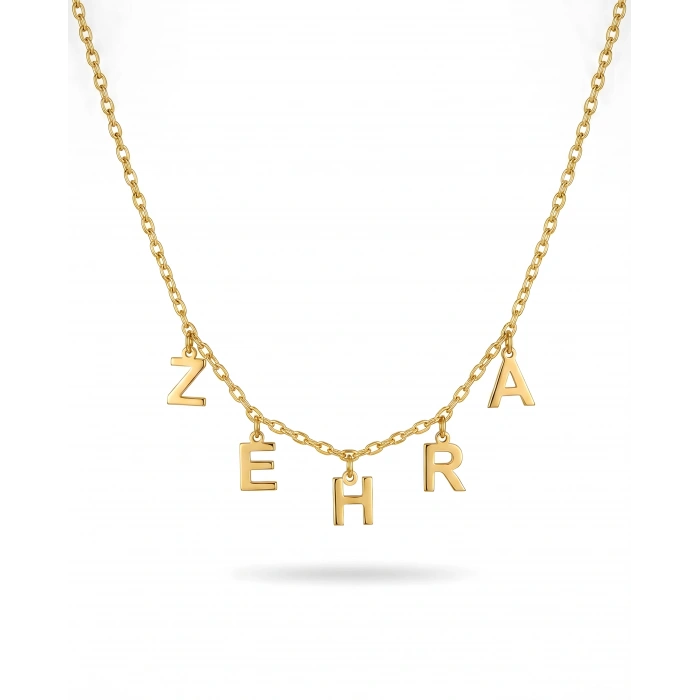 Sallantılı İsim Gümüş Kolye - Altın