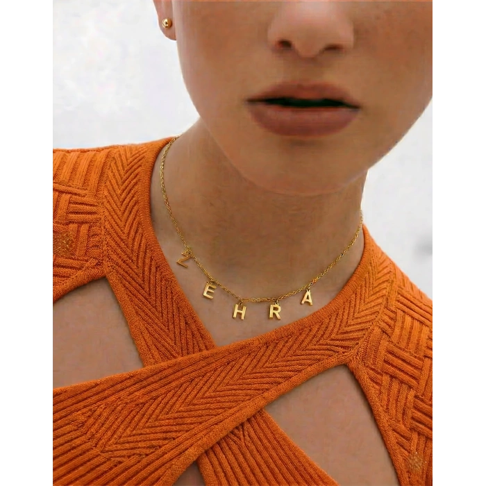 Sallantılı İsim Gümüş Kolye - Altın