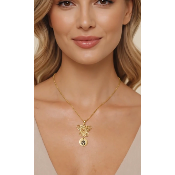 Füsun Model Nostaljik Gümüş Kolye - Altın