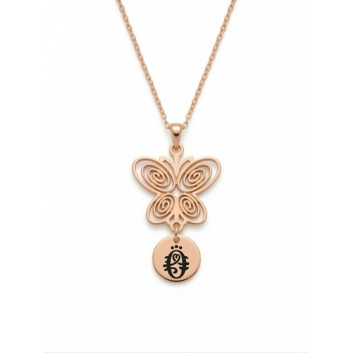 Füsun Model Nostaljik Gümüş Kolye - Rose