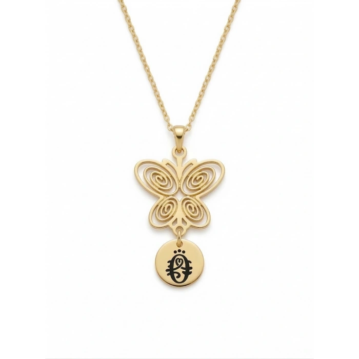 Füsun Model Nostaljik Gümüş Kolye - Altın