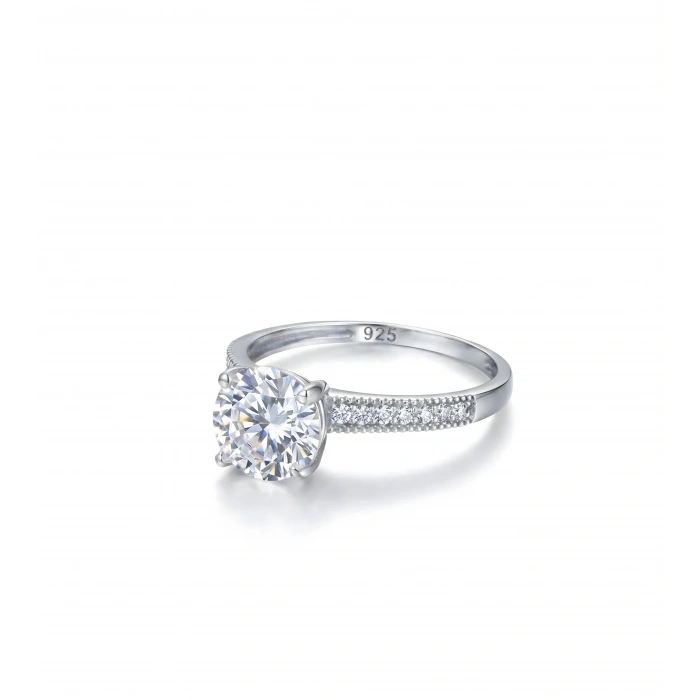 Dört Tırnak Tek Taşlı Gümüş Yüzük - Gümüş