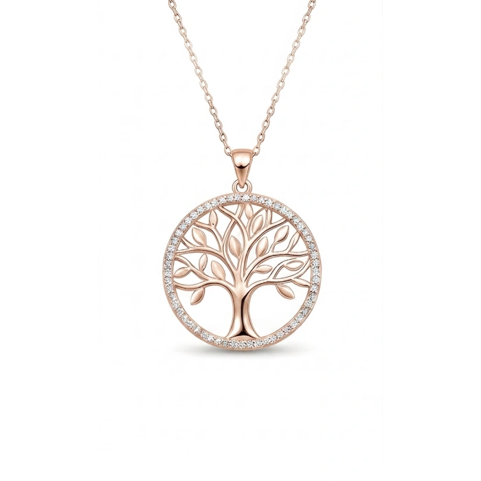 Hayat Ağacı Gümüş Kolye - Rose