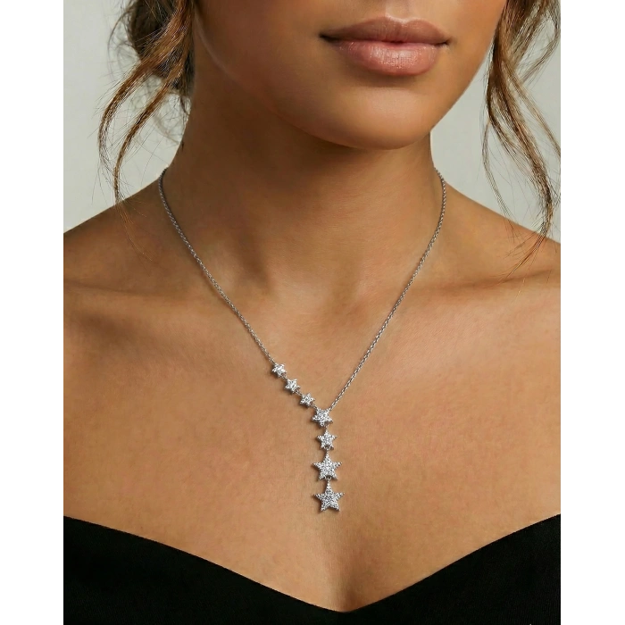 925 Ayar Gümüş Yıldızlar Kolye - Altın