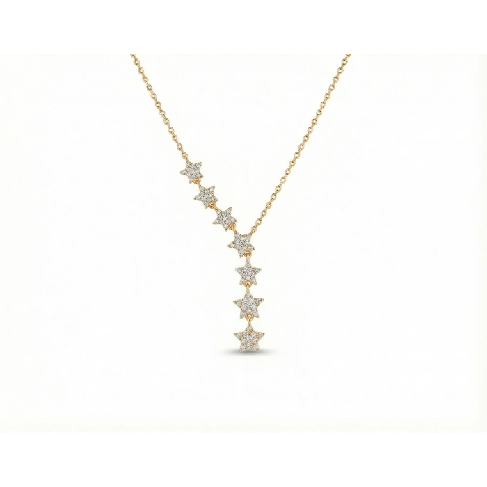 925 Ayar Gümüş Yıldızlar Kolye - Altın