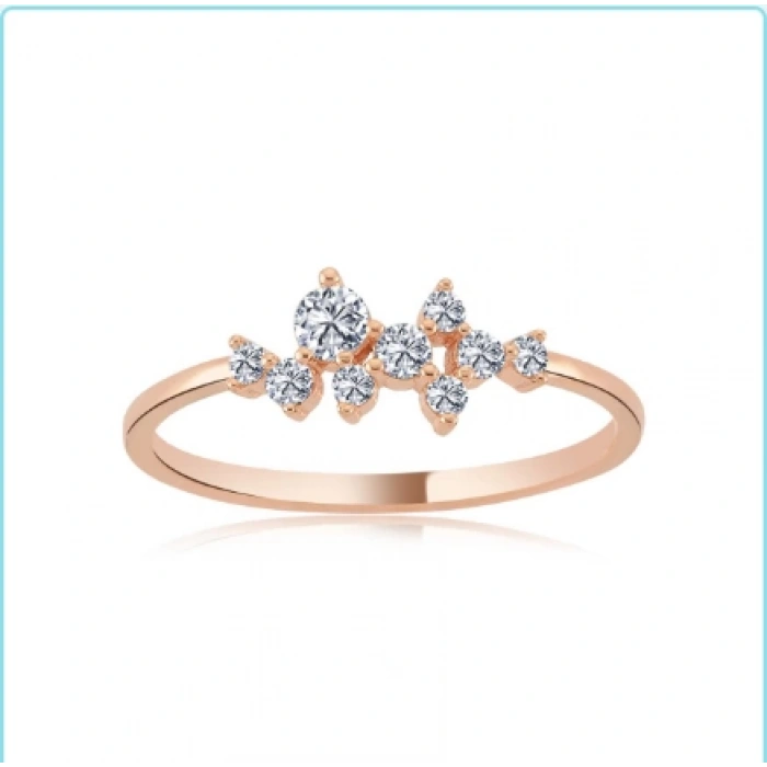 Asimetrik Işıltı Taşlı Gümüş Yüzük - Rose