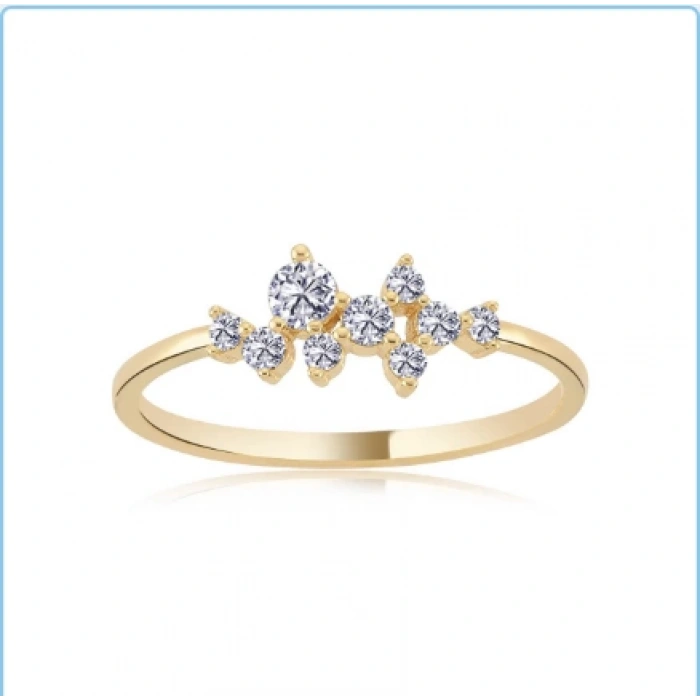 Asimetrik Işıltı Taşlı Gümüş Yüzük - Altın