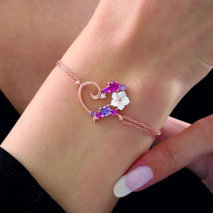 Aşk Senfonisi Manolya Çiçeği Flowers Gümüş Bileklik - Gümüş