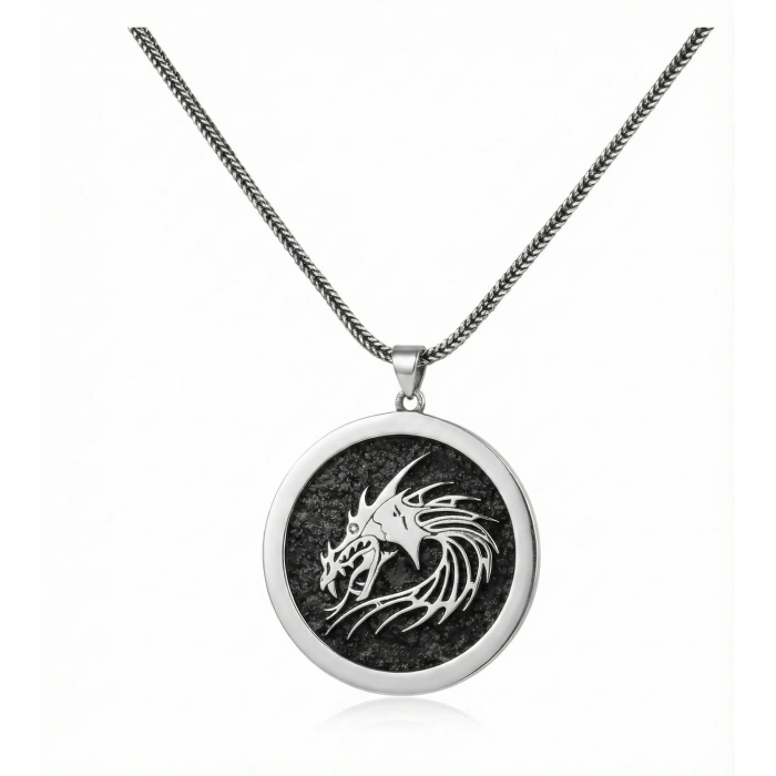 Ateşin Hükümdarı EJDARHA: 925 Ayar Oksitli Gümüş Erkek Kolye