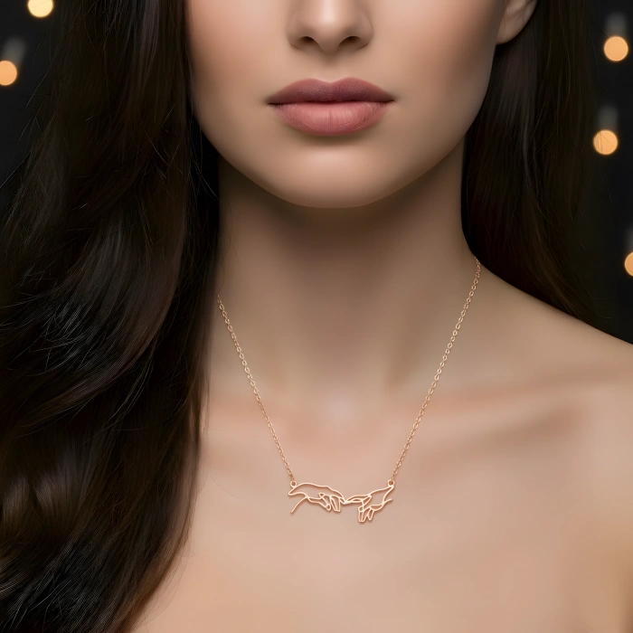 Buluşan Eller Gümüş Kolye - Gümüş