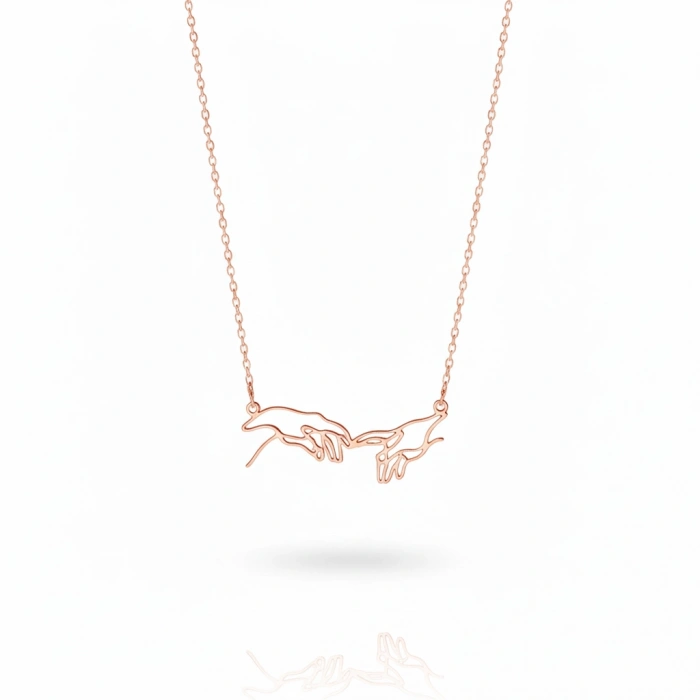 Buluşan Eller Gümüş Kolye - Rose