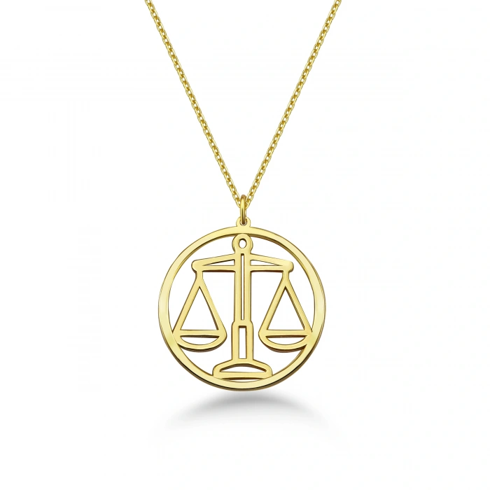 Çember Terazi Burcu Gümüş Kolye - Altın