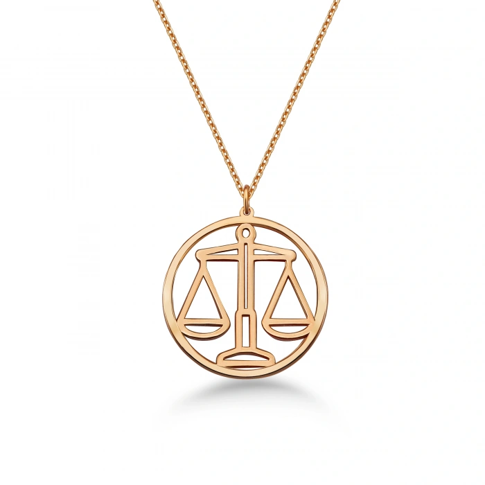 Çember Terazi Burcu Gümüş Kolye - Rose