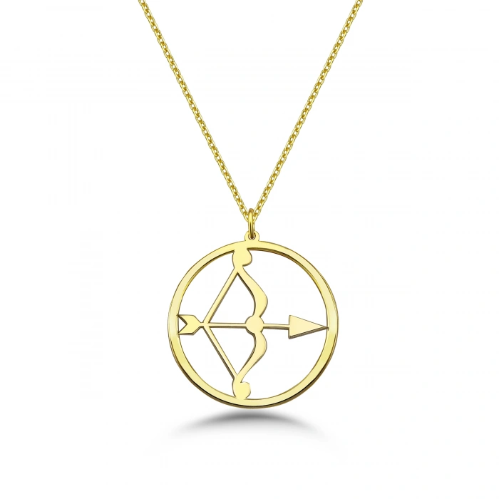 Çember Yay Burcu Gümüş Kolye - Altın