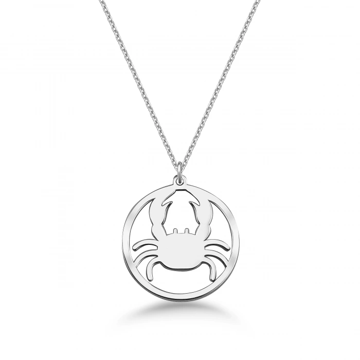 Çember Yengeç Burcu Gümüş Kolye - Gümüş