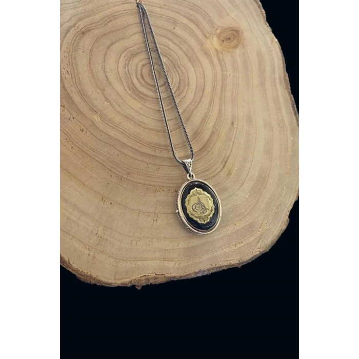 Çift Taraflı Ayyıldız Ve Tuğra Figürlü Gümüş Kehribar Kolye