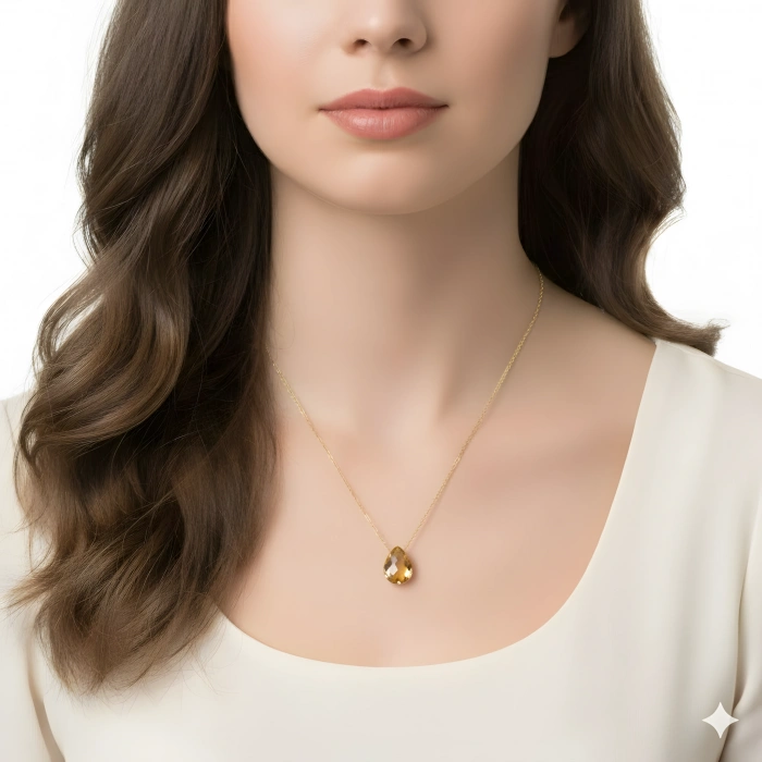 Damla Zultanit Taşlı Gümüş Kolye - Rose