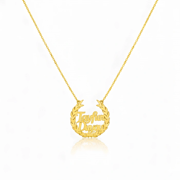 Defne Yapraklı Gümüş Kolye - Altın