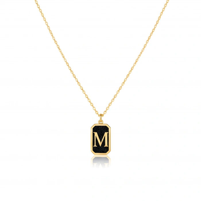 Gece Siyahı Parıltısı Harf Gümüş Kolye - Altın