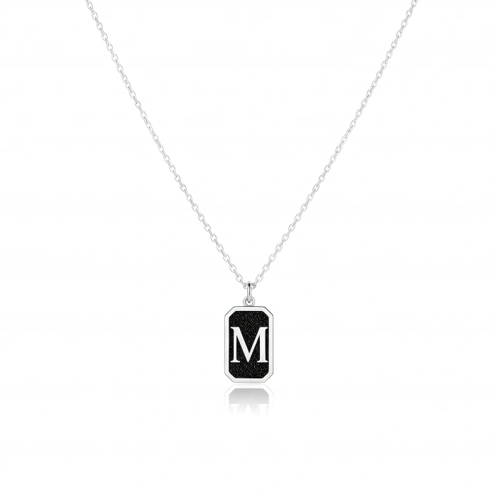 Gece Siyahı Parıltısı Harf Gümüş Kolye - Gümüş