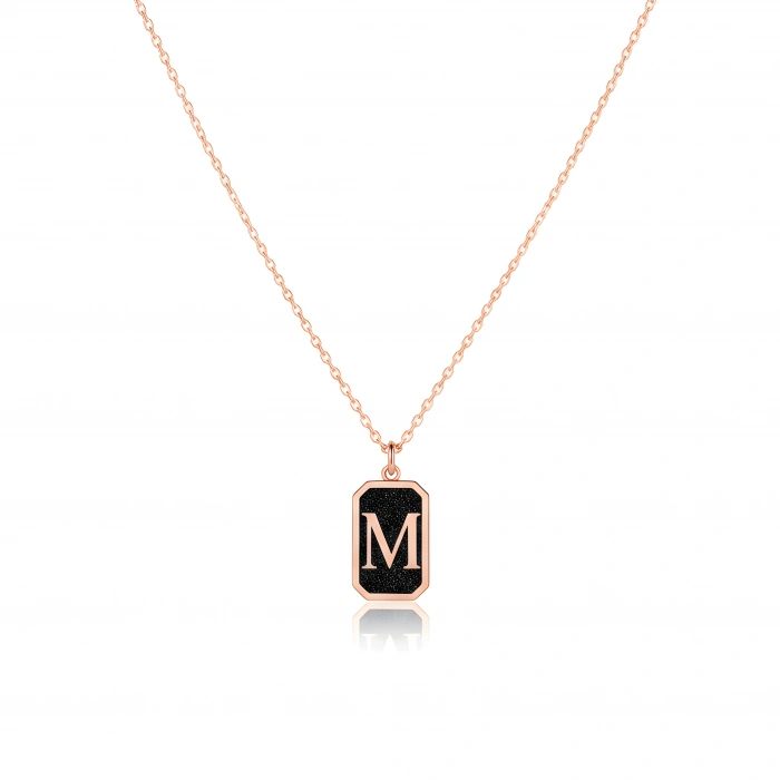Gece Siyahı Parıltısı Harf Gümüş Kolye - Rose