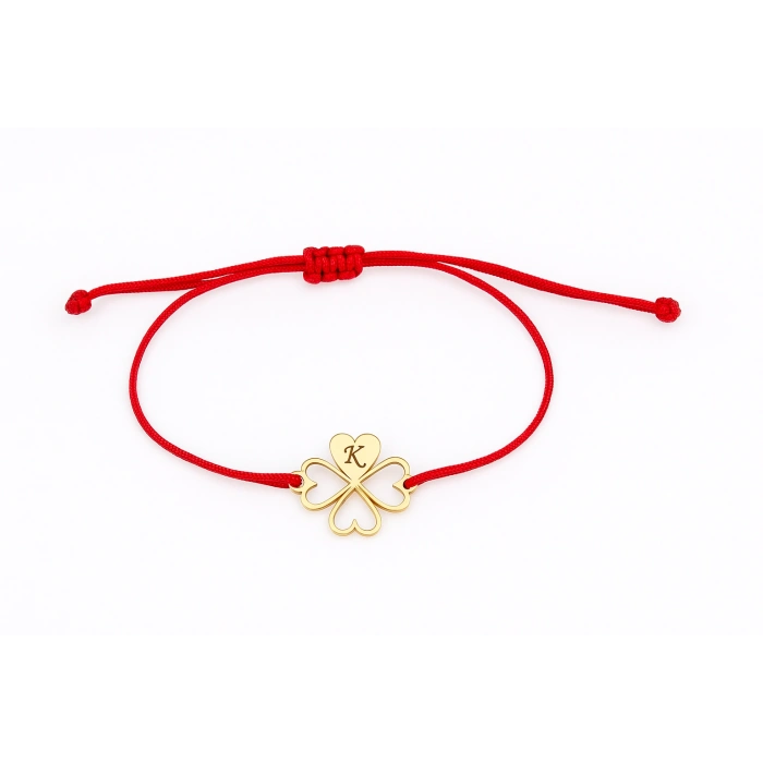 İçi boş Kalpli Yonca Gümüş Bileklik - Altın