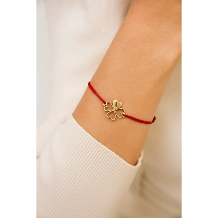 İçi boş Kalpli Yonca Gümüş Bileklik - Rose