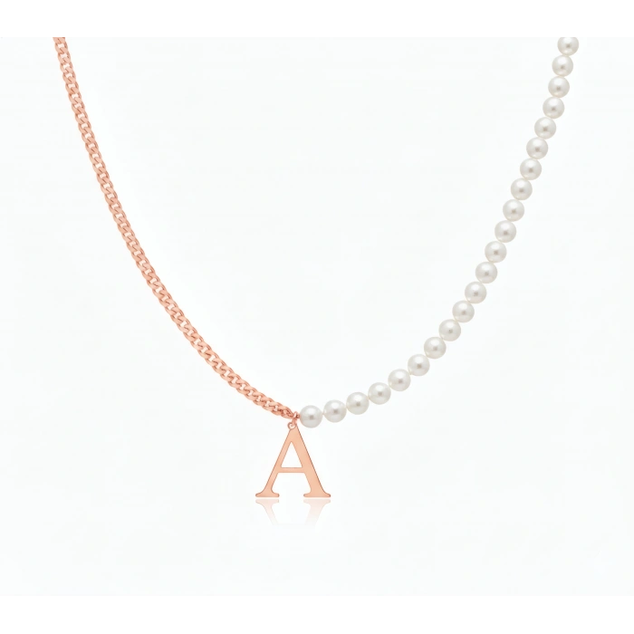 İnci Harf Gümüş Kolye - Rose