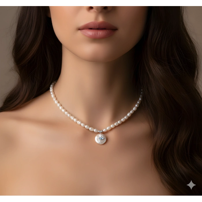 İncili Göz Gümüş Kolye - Rose