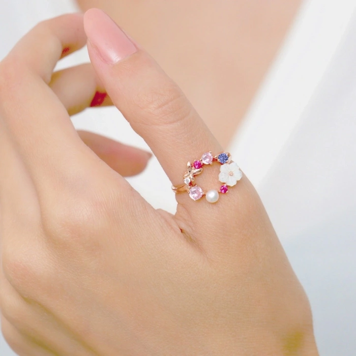 Işıltı Rüyası Manolya Çiçeği Gümüş Yüzük - Gümüş