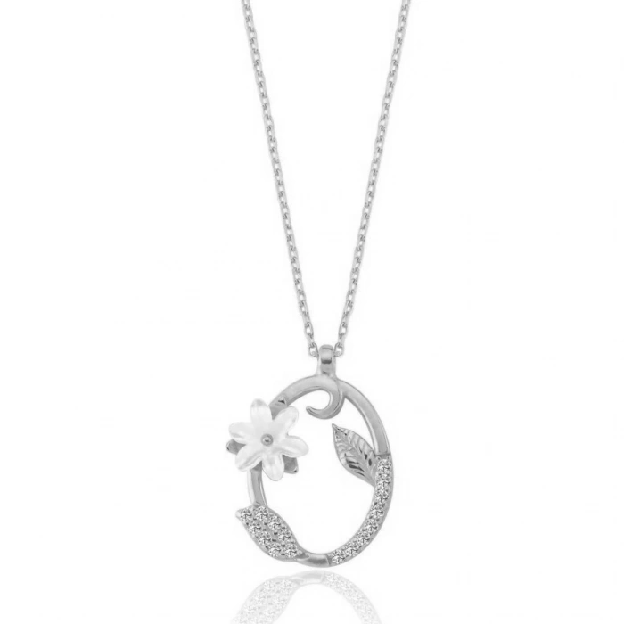 Işıltılı Manolya Çiçeği O Harfi Gümüş Harfli Kolye - Gümüş