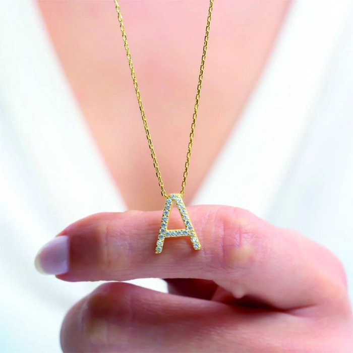 Işıltılı Prizma A Harfi Gümüş Kolye - Gümüş