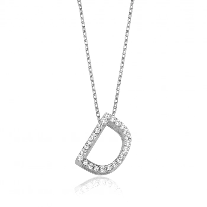 Işıltılı Prizma D Harfi Gümüş Kolye - Gümüş