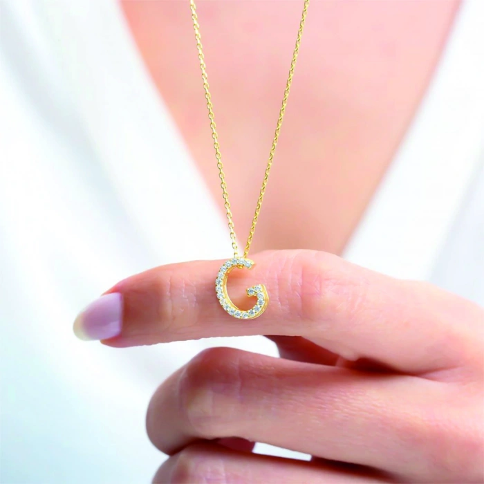 Işıltılı Prizma G Harfi Gümüş Kolye - Gümüş