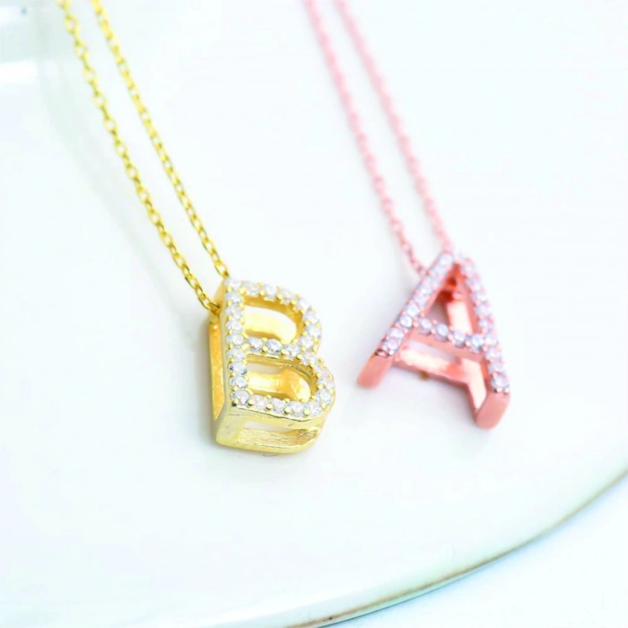 Işıltılı Prizma L Harfi Gümüş Kolye - Gümüş