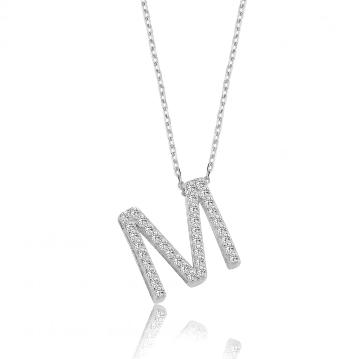 Işıltılı Prizma M Harfi Gümüş Kolye - Gümüş