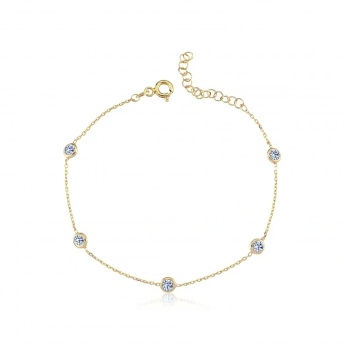 Işıltılı Tutkular Tekli Rose Renk Gümüş Bileklik - Altın