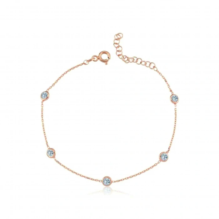 Işıltılı Tutkular Tekli Rose Renk Gümüş Bileklik - Rose