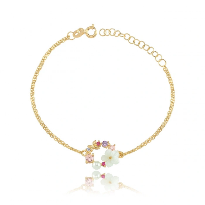 İtalyan TaAltınm Soft Çiçekler Flowers Gümüş Bileklik - Altın