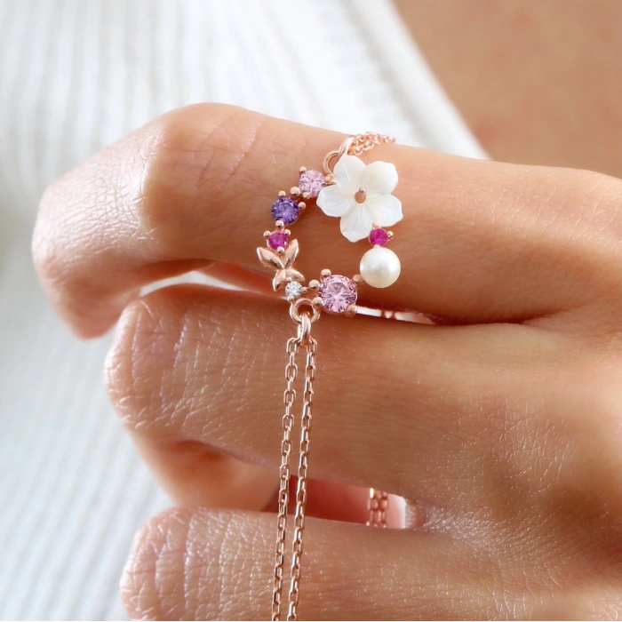 İtalyan TaAltınm Soft Çiçekler Flowers Gümüş Bileklik - Rose