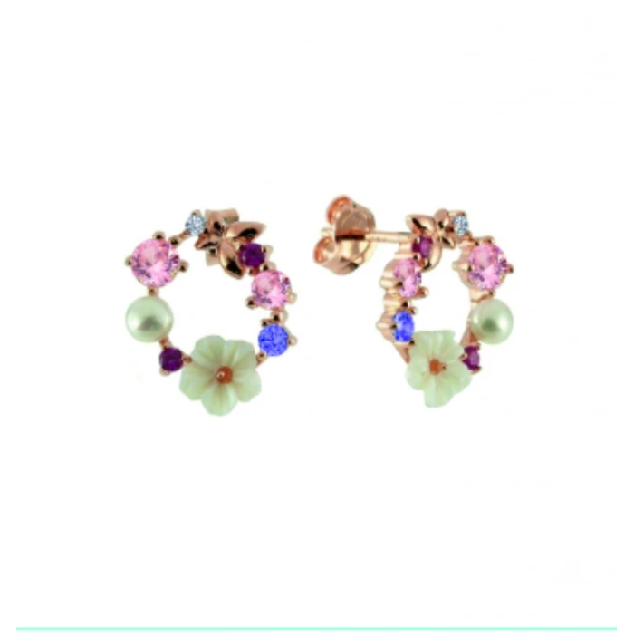 İtalyan TaAltınm Soft Çiçekler Flowers Gümüş Küpe - Altın