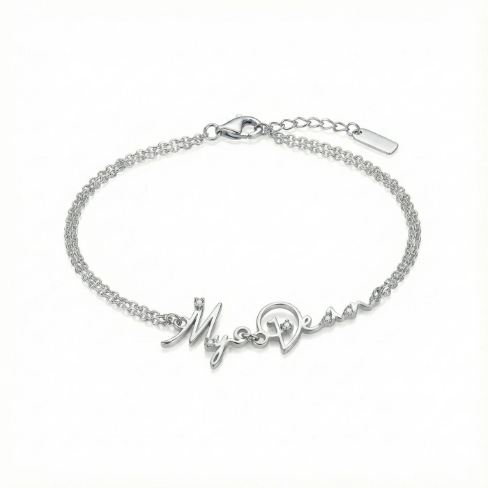 Kalbimin İmzası Işıltılı Gümüş İsim Bileklik - Gümüş