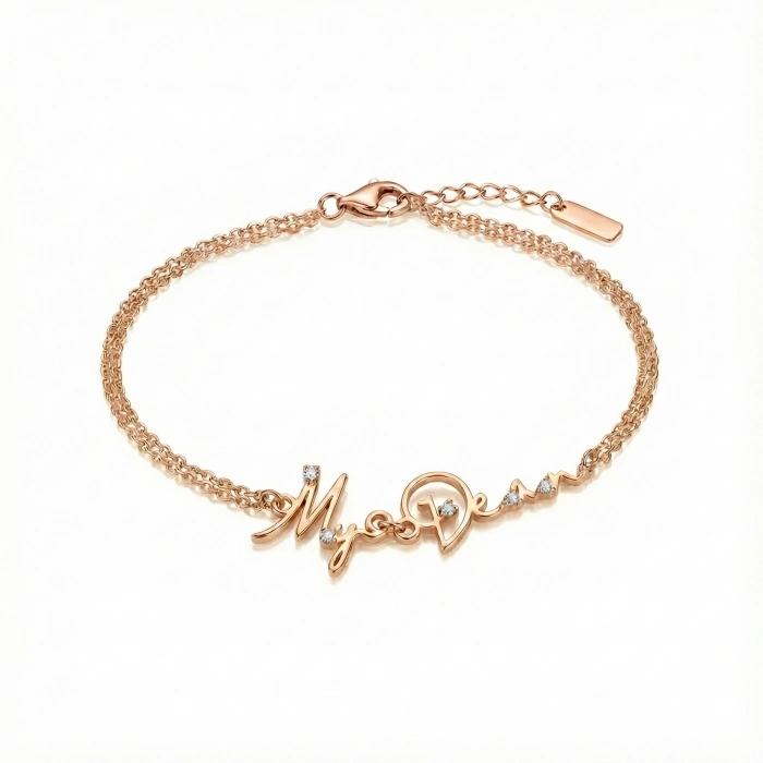 Kalbimin İmzası Işıltılı Gümüş İsim Bileklik - Rose