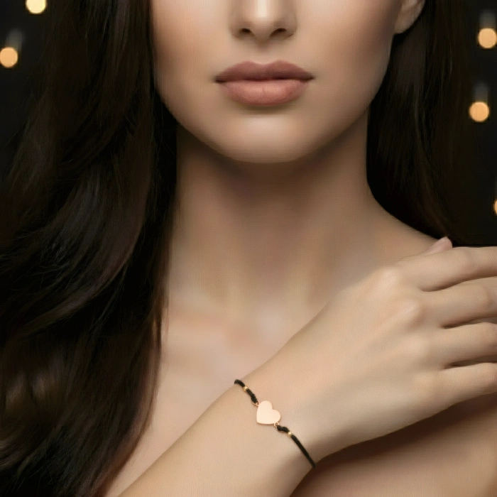 Kalp İpli Gümüş Bileklik - Rose