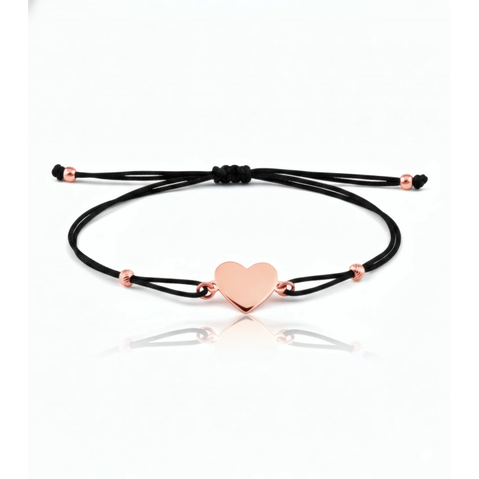 Kalp İpli Gümüş Bileklik - Rose