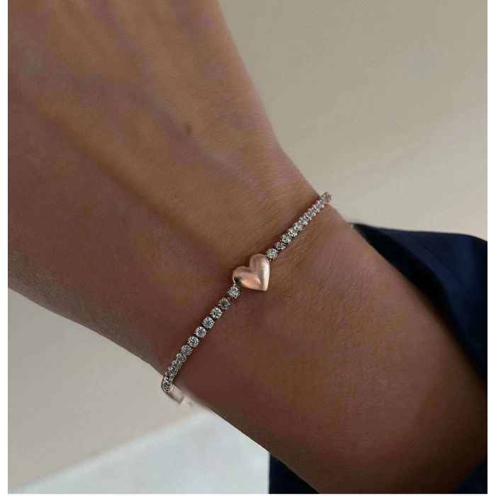 Kalp Suyolu Taşlı Gümüş Bileklik - Gümüş