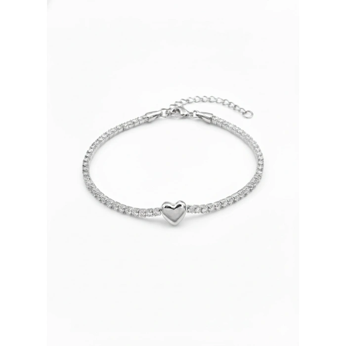 Kalp Suyolu Taşlı Gümüş Bileklik - Gümüş