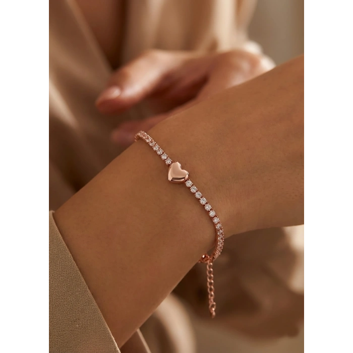 Kalp Suyolu Taşlı Gümüş Bileklik - Rose